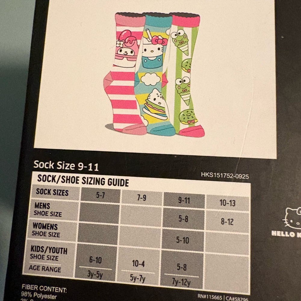 Hello Kitty and Friends Colorful Crew Socks 3 Pairs New